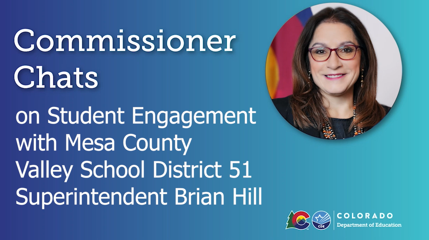 Commissioner's Chat graphic with photo of Susana Córdova and introducing Mesa 51 Superintendent Brian Hill