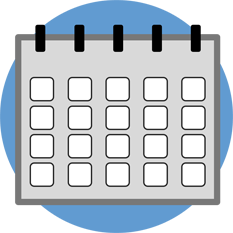 a blue circle with a calendar icon inside