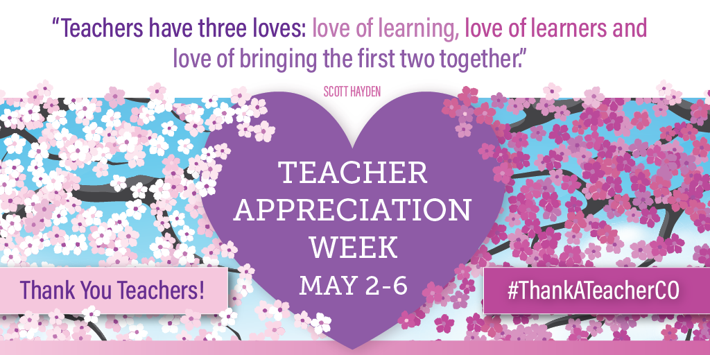 "Teachers have three loves: love of learning, love of learners, and love of bringing the first two together." Scott Hayden Teacher Appreciation Week May 2-6 Thank you teachers! #ThankATeacher
