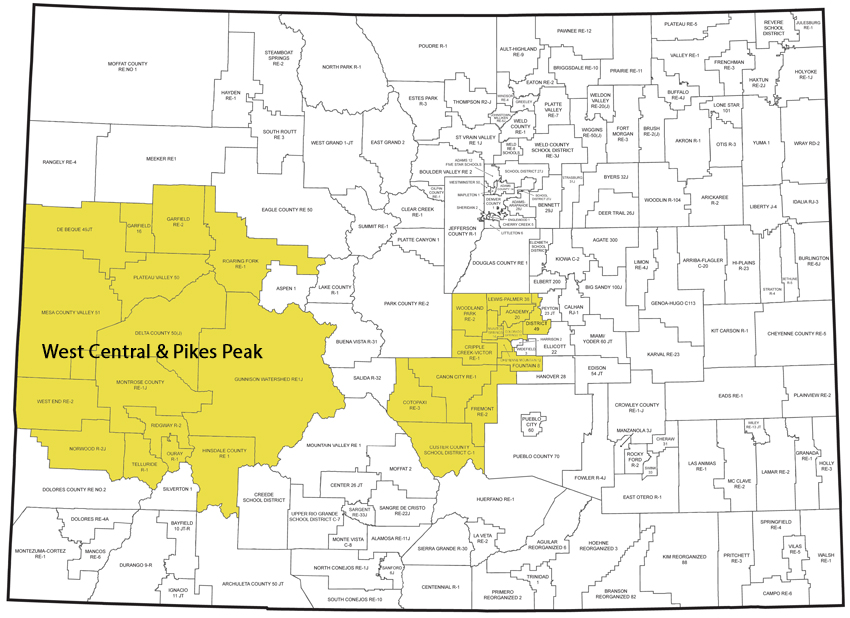 Educator effectiveness west central and Pike's Peak regional map 