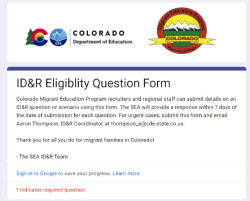 screenshot of the eligibility form