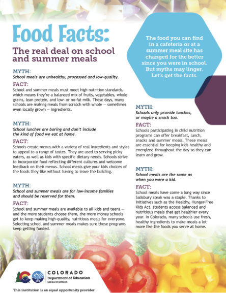 Flyer: Food Facts The real deal on school and summer meals.