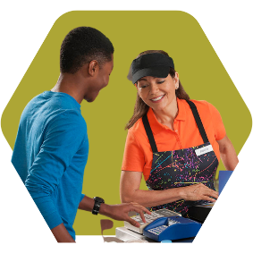 Student purchasing lunch with help of Cashier 